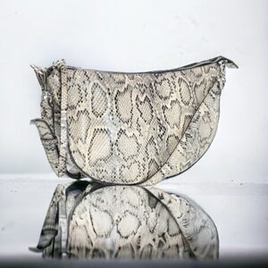 J.jill Leather Crossbody Crescent Bag In Grey, Snake